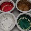 Youyole 4 Pieces Christmas Basket for Gifts Woven Bamboo Xmas Round Gingerbread Basket Small Santa Claus for Christmas Party Supplies Gift Snack Storage