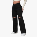 Womens High Waist Ripped Straight Wide Leg Baggy Jeans Y2k Boyfriend Distressed Loose Denim Pants, Size L
