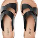 Luoika Women's Wide Width Flat Slides Sandals, Strapy Slide Sandal Slip on Dressy Summer Shoes for Women. (10 X-Wide, Black 901)