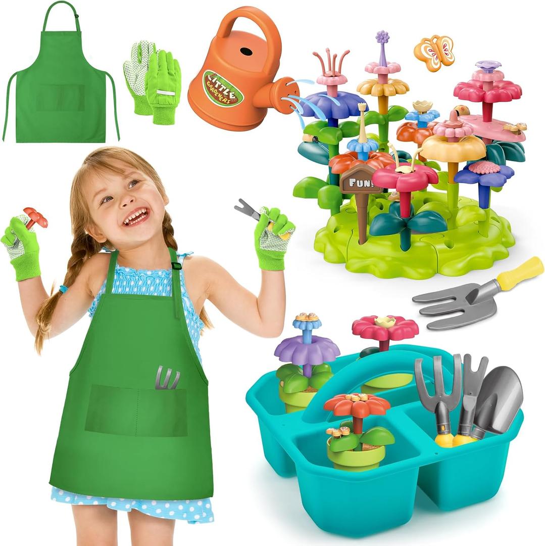 deAO Toddler Gardening Set Kids Gardening Kit with Storage Box & Apron - Flower Building Toy Set Outdoor Garden Toys for Toddlers Boys Girls Ages 3-12 Educational Birthday Gift(Green) deAO Toddler Gardening Set Kids Gardening Kit with Storage Box & Apron - Flower Building Toy Set Outdoor Garden Toys for Toddlers Boys Girls Ages 3-12 Educational Birthday Gift(Green)