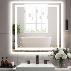 Sweetcrispy 36“ x 36” LED Bathroom Mirror, Smart Lighted Vanity Mirror for the Bathroom with Lights and 3 Color Temperatures, Anti-Fog, Dimmable, Memory Function