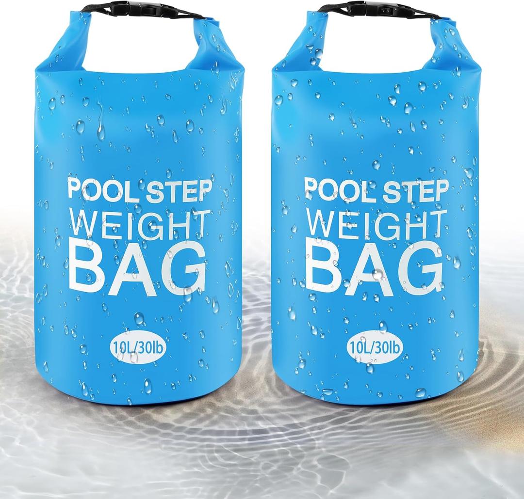 Heavy Duty Pool Ladder Weights 25 lb - 2 Pack Pool Step Sand Bags for Above Ground Pools, Waterproof 500D PVC, Tear-Resistant Pool Stair Stabilizer to Prevent Floating, Sky Blue