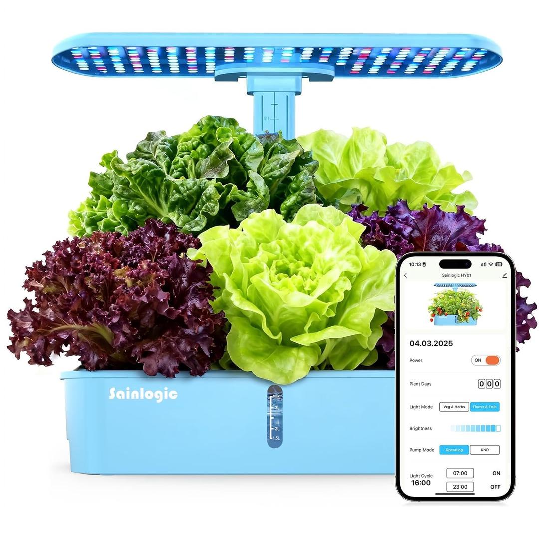 Sainlogic Hydroponics Growing System Kit, 12 Pods Watering Planter, Smart Indoor Garden with APP & WiFi Connected, 5 X Growth with 24W LED, Quiet Pump, for Vegetables, Herbs and Flowers