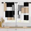 Geometric Beige Kitchen Curtains 36 Inch Length Black Grey White Window Short Tier Curtains Over Sink Set of 2, Modern Abstract Art Small Kitchen Decor 26x36 Inch