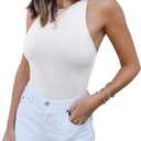 REORIA Butsmooth Womens Basic Sexy Sleeveless Racer Back Halter Neck Bodysuit Tank Tops (White, S)