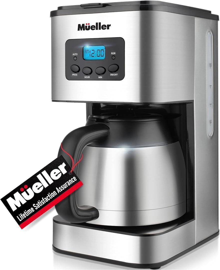 Mueller Ultra Brew Thermal Coffee Maker, 8 cup (34oz) Carafe, Keep Warm, Auto Shut-Off, LCD Display Coffee Machine, Programmable, Delay Brew Function, Stainless Steel
