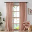 Elegant Blush Pink Sheer Curtains Cotton Linen Textured for Living Room, Bedroom Soft Light Filtering Crinkle Sheer Drapes Natural Rod Pocket Crepe Curtains, W52 x L84 inch, 2 Panels