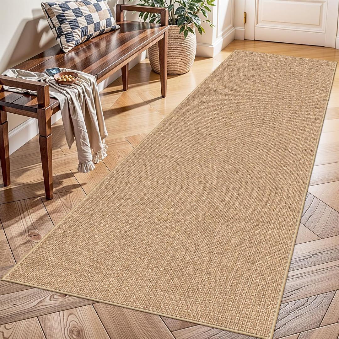 Jute 2x8 Runner Rug for Hallway: Washable Faux Jute Runners Indoor Farmhouse Style - Carpet Non-Slip Backing - Non Slip Narrow Floor Runners for Entryway Kitchen Living Room (Beige,2x8)