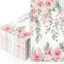 FYSUIMU 100 Pcs Greenery Floral Guest Napkins Spring Rose Flower Eucalyptus Leaves Disposable Napkins Watercolor Dinner Hand Towel Paper Napkin for Mother's Day Wedding Party Table Bathroom Supplies