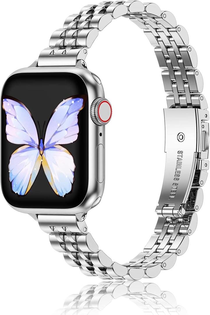 MioHHR Slim Metal Bands Compatible with Apple Watch Band Ultra3/2/1 Series 11 10 9 8 7 6 5 4 3 2 1 SE3/2/1, Thin Stainless Steel Strap for Women iWatch Band 49mm 46mm 45mm 44mm 42mm 41mm 40mm 38mm