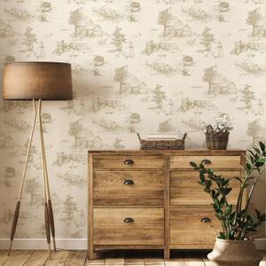 Monochrome Wallpaper Chinoiserie Style Wall Decor Toile de Jouy Landscape Dresser Decal Self Adhesive Removabal Sticker Peel and Stick Furniture Stickers Vintage Bedroom Livingroom Decoration (15.8" x 59.1")