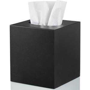 ALELION Wooden Tissue Box Cover Square - Large Black Tissue Box Holder for Tabletop Night Stands Bathroom Office - Decorative Facial Cube Tissue Box Cover