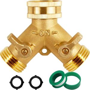 Triumpeek Brass Garden Hose Splitter, 3/4 Inch 2-Way Y Brass Hose Connector with O-ring Washers & Tape