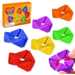 Fidget Sensory Toys for Kids - 6Pack Quiet Textures Sensory Flip Cube for ADHD, Anxiety & Stress Relief, Non-Toxic Durable Desk Fidgets for Classroom, Home & Travel, for Toddlers & Teens