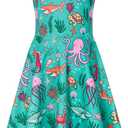 RAISEVERN Girls Dresses Sleeveless Summer Casual Twirl Sundress for 4-13 Years (00-01-aquarium, Medium)