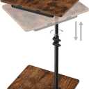 Waipfaru Swivel Height Adjustable Side Table Sofa Tray, Tiltable Sofa Bed Bathroom Study TV Tray C Shaped End Table Food Snack Trays for Eating (Brown)