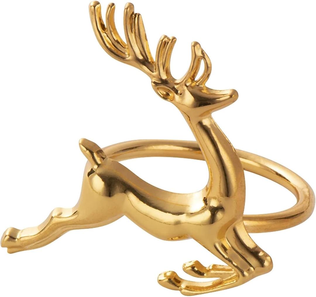 Juvale Heavy-Duty Gold Reindeer Napkin Rings - Reindeer Napkin Holder for Table Setting - Compatible with Gold & Vinyl Placemats - Table Decor Accent - Pack of 6, 2 x 2.3 x 2 in, 1.8 in Dia