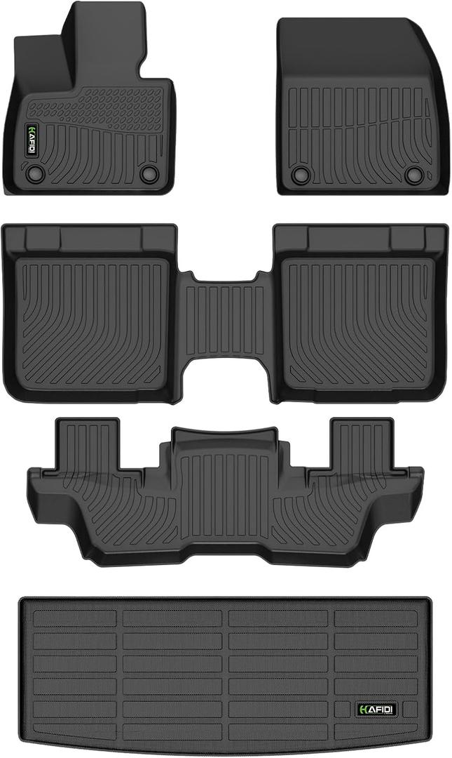 HAFIDI® Floor Mats & Cargo Liner for 2025-2026 Vinfast VF9 (Only 6 Seats) | Custom Fit, All Weather Protection, Non-Slip, Automotive Floor Liners, Raised Edge, Full Set Accessories, TPE, Black
