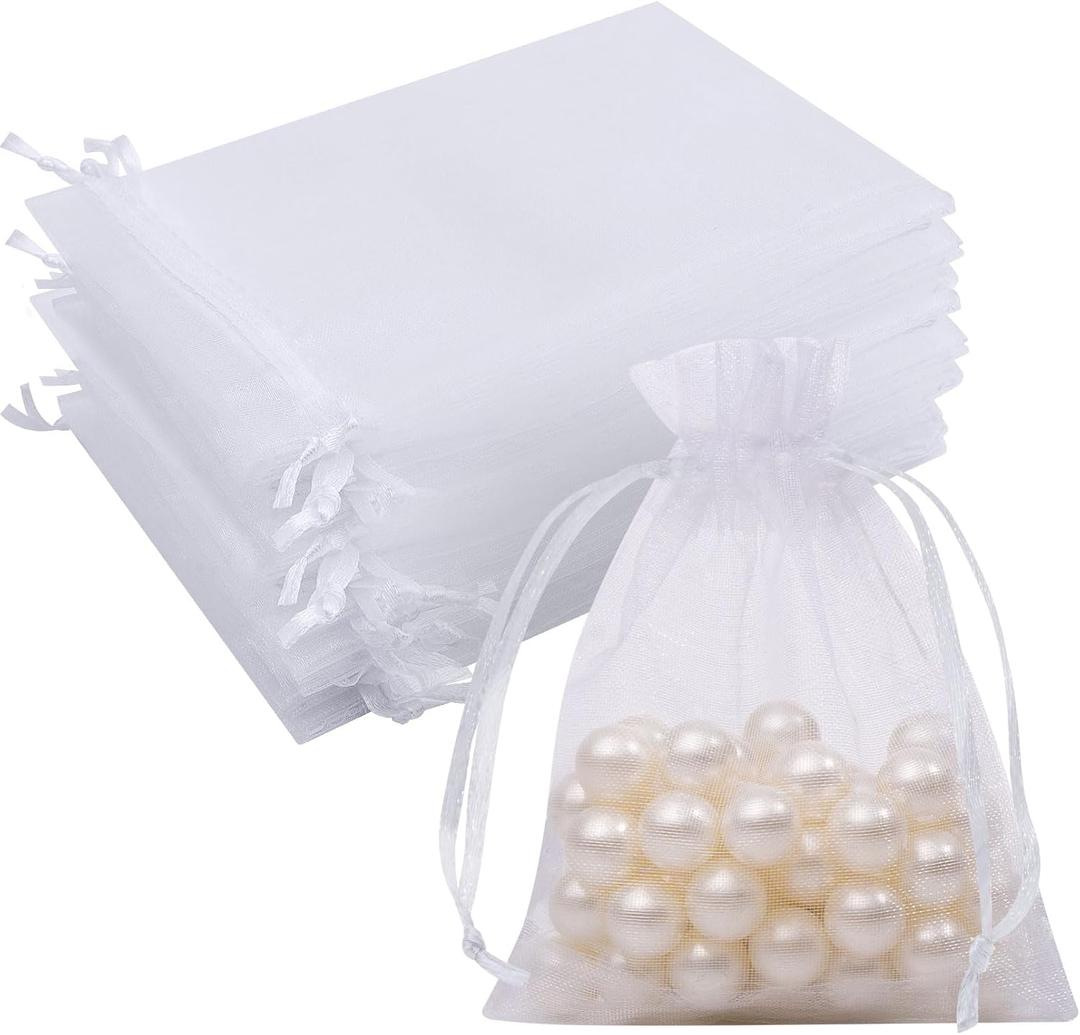 50 Pcs White Organza Bags 3x4 Inch, Small Mesh Gift Bags Drawstring Little Pouches for Easter Gifts Party Favor Jewelry Candy (1 Count (Pack of 50))