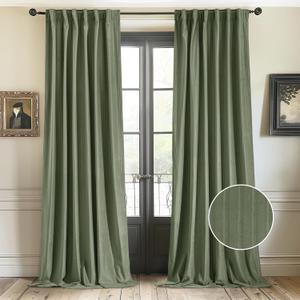 StangH Sage Green Velvet Curtains 84 inches Nursery Bedroom Privacy Window Drapes Embossed Line Gorgeous Home Decor for Living Room Dining Room, W52 x L84, 2 Panels