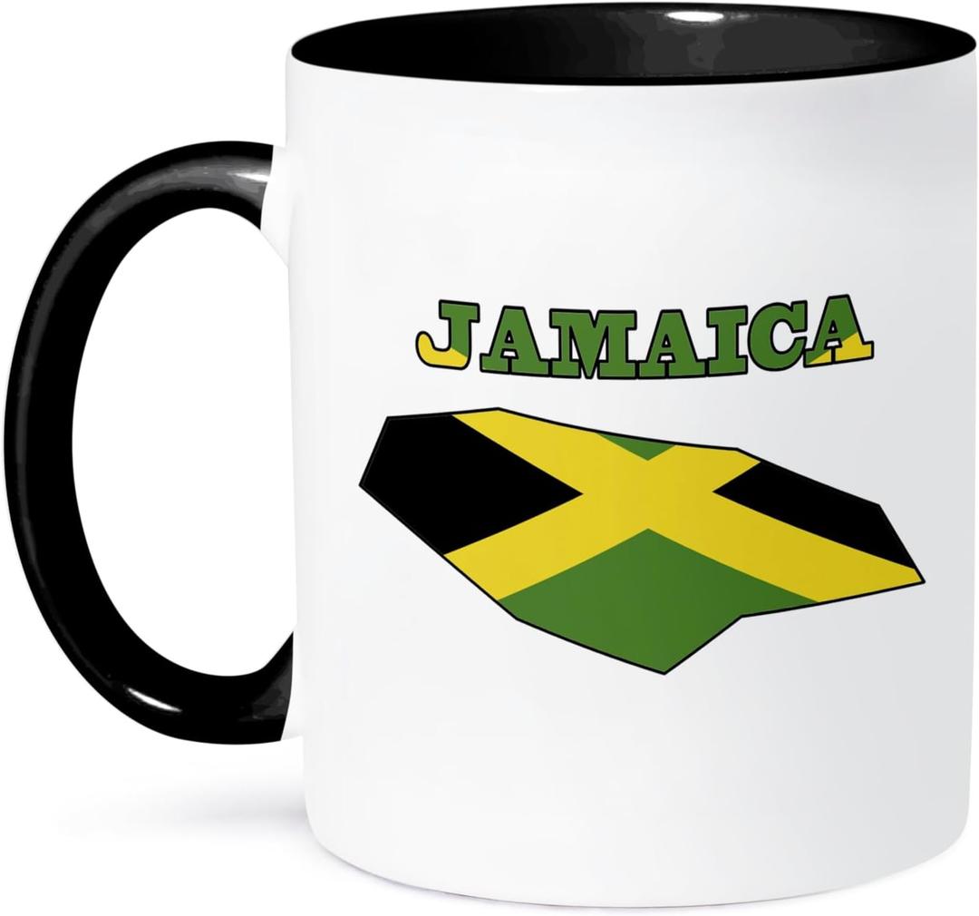 3dRose mug_58778_4 "Jamaican flag in the outline map and word Jamaica" Two Tone Black Mug, 11 oz, Multicolor