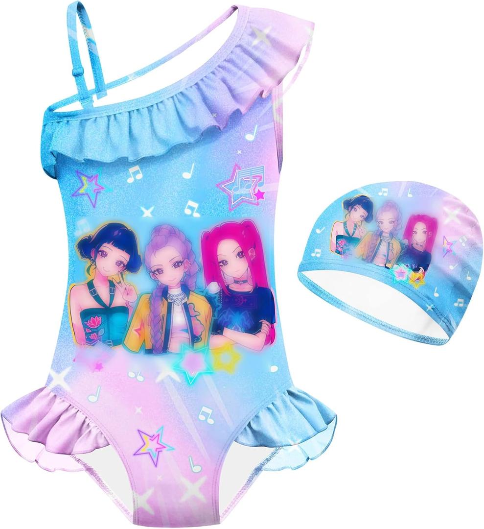 Kids Girls Fashion One Piece Swimsuit Swimwear Toddlers Rash Guard Sets 4-5 Years