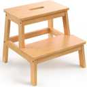 Bamboo 2 Step Stool for Kids & Adults, Wooden Kids Step Stool for Bathroom & Kitchen, Bed Steps for High Beds, Portable with Handle, Non-Slip & 350 Ibs Capacity (Small - 13''H)