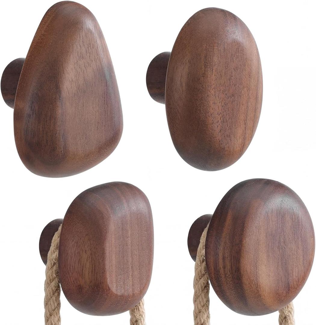 Novabright 8 Pcs Walnut Wood Wall Mounted Coat Hooks Wooden Wall Hooks Wooden Cabinet Knobs Wood Cabinet Knobs Coat Racks for Hanging Towels Clothing Scarf Bag Hat Bedroom Home Office