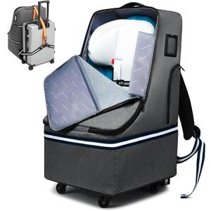 RUCYEN Rolling Car Seat Travel Bag, Padded Carseat Travel Backpack for Airplane,Large Durable Travel Bag with 4 Wheels,Adjustable Shoulder Strap and Waterproof Base Dark Grey