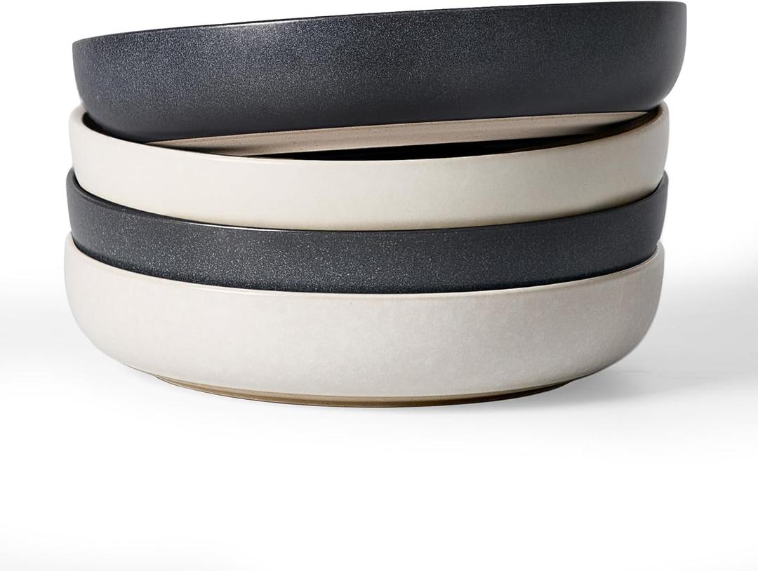 famiware Milkyway 33 oz Bowl Set, Pasta Bowls Set of 4, Salad Bowls, Double Reactive Glaze, Sturdy & Stackable, Ideal for Housewarming, Festivals, Dark Charcoal & White Full Glaze Matte