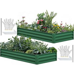 YITAHOME 72x36x12 in 2pcs Galvanized Raised Garden Bed Kit, Large Metal Planter Box with Gloves & Support Rod, Outdoor Flower Bed for Plants Vegetables, Green, 6x3x1ft 2pcs