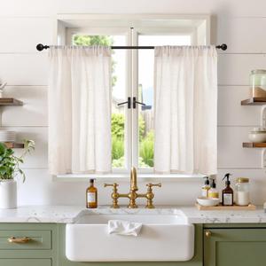 BGment Oatmeal Linen Semi Sheer Curtains 36 Inch Length for Short Kitchen Window - Small Drapes Half Window Light Filtering with Rod Pocket for Cafe Bathroom, 2 Panels Set, 30 X 36 Inch