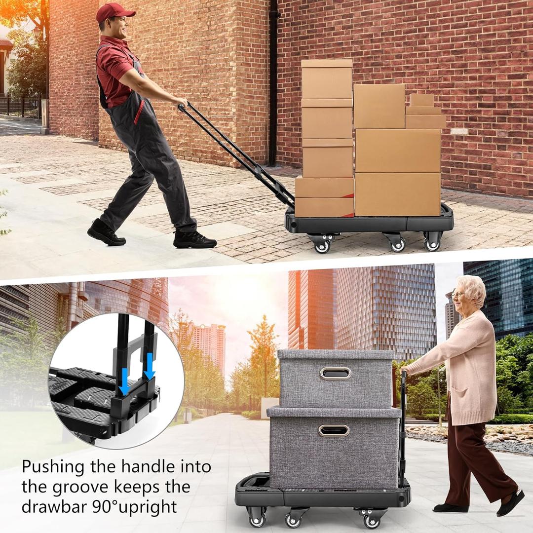 Voipvvii Folding Hand Truck 500lbs, Portable Heavy Duty Dolly Cart, 6 Wheels Collapsible Luggage Cart with 2 Elastic Ropes  Compact Trolley Cart for Easy Moving  Ideal Hand Cart for Travel and More