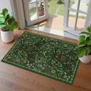 Floral 2x3 Entryway Rug,Washable Front Door Mat Indoor Non Slip Low Pile Small Carpet, Soft Green Boho Botanical Throw Rug for Bathroom Bedroom Kitchen Laundry Indoor Entrance