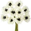 10Pcs White Poppies Flowers Artificial 12.9In Fake Poppies Anemone PU Flower Stem for Wedding Floral Arrangement Home Table Vase Decoration