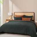 EverGrace Velvet Quilt King Size, Luxury Velvet Bedding Set, Ultra Soft Ruched Quilt Sets, Lightweight Comforter Vintage Textured Bedspread Coverlet with 2 Shams for All Season, Dark Green