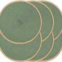 Noctiflorous Round Braided Placemats Set of 6 Table Mats 15 Inches Washable Heat Resistant for Dining Table Non-Slip Indoor Outdoor Place Mats for Thanksgiving Christmas Easter(Green Thin Edge 6)