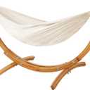 FUNLIO Wooden Hammock with Stand for Kids 3-5 Years (Height < 3.9ft/120cm), Premium Solid Wood Kids Hammock Chair Stand, Stable Structure, Wider & Longer Children Hammock, 220lbs Capacity