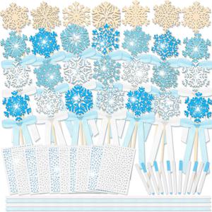 Juexica 78 Pcs Princess Snowflake Fairy Wand Kit Includes 48 Make Your Own Craft 6 Styles Unfinished Wooden Snow Wand and 12 Gem Stickers 4 Rolls Ribbon 12 Pcs Pen for Girls DIY Magical Craft