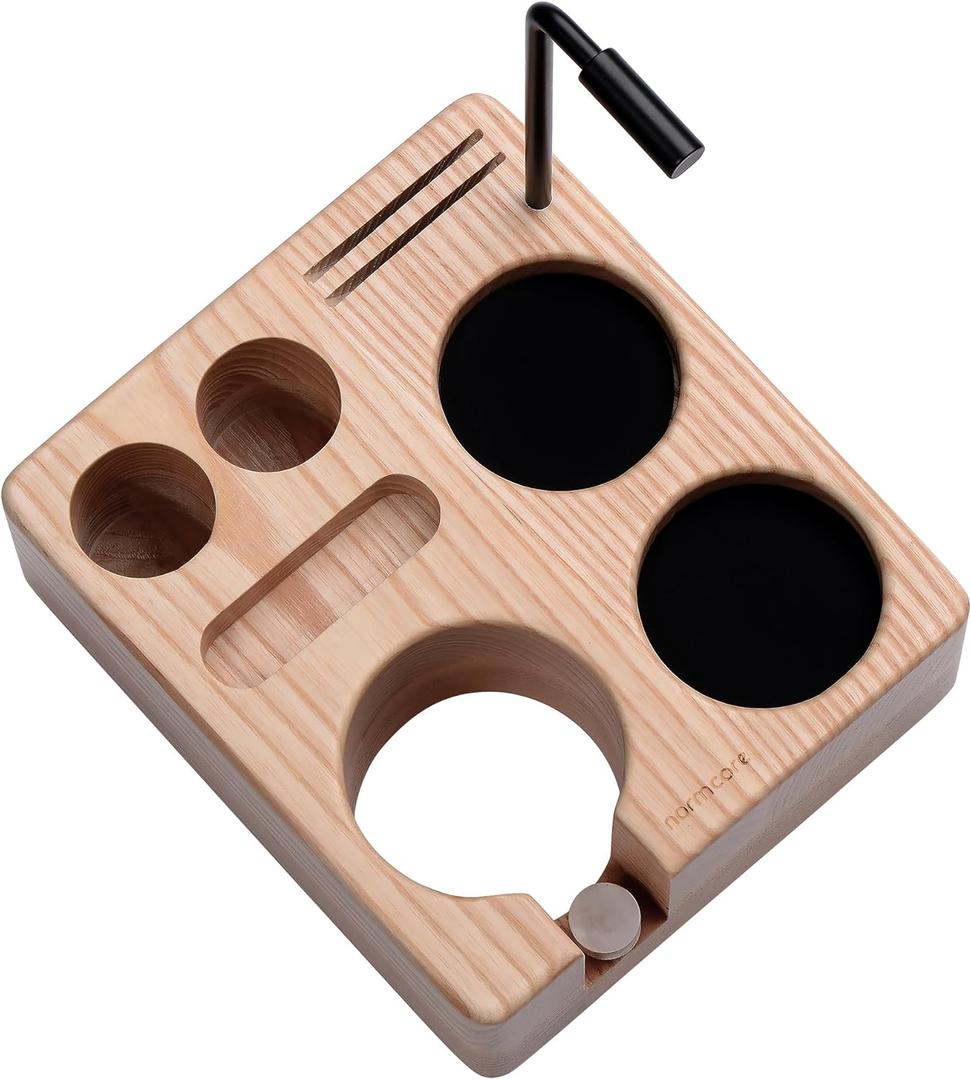 Normcore Compact Tamping Station, Wood Espresso Accessory Tool Organizer, Tamper WDT Holder Portafilters Stand For 51mm 54mm Espresso Machine, Adjustable Height, Solid American Ash Wood