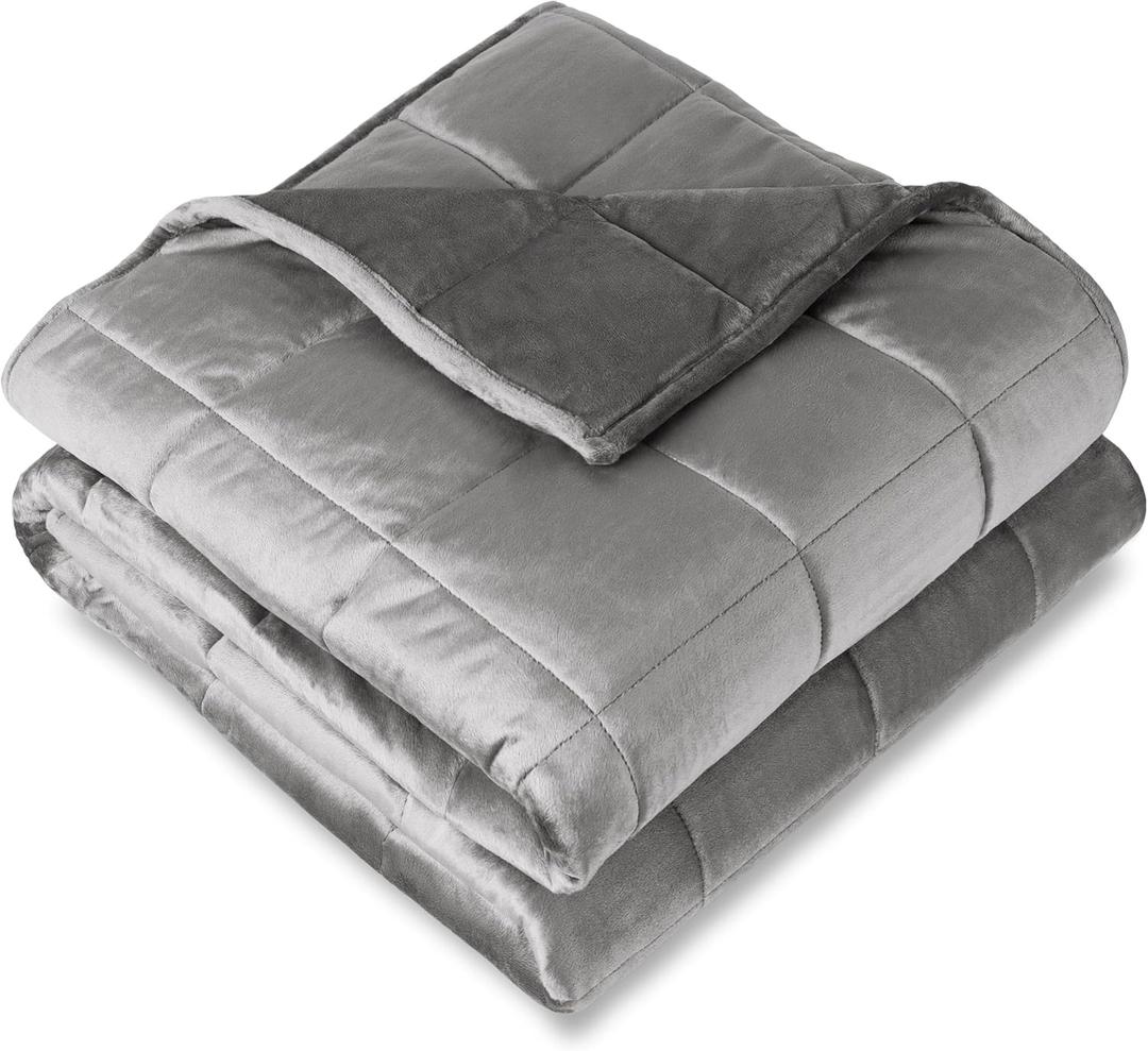 Bare Home Weighted Blanket Twin or Full Size 7lb (40" x 60") for Adults - Minky Fleece - Premium Heavy Blanket Nontoxic Glass Beads (Light Grey, 40"x60")