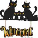 Halloween Door Decor Cats,Black Cats Sign,Halloween Welcome Door Hanger,Haunted House Witch Broom Black Cat Wall Decor for Porch Yard Home Outdoor Indoor Party Nursery Office Kids Room