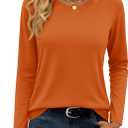 YUCOLEN Long Sleeve Shirts for Women Crewneck Drop Shoulder Basic Plain Spring 2026 Shirt (X-Large, Dark Orange)