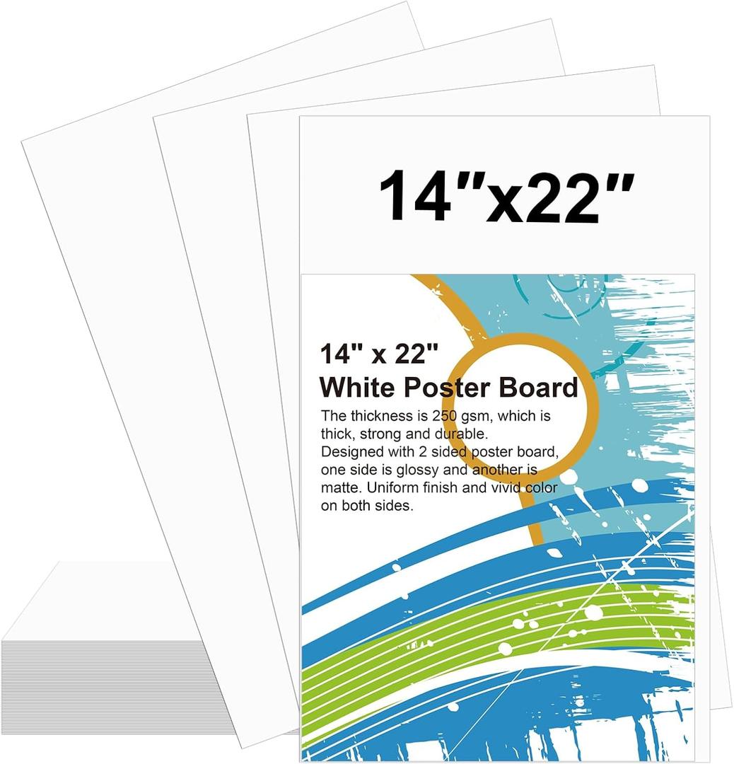 28 Pcs 14" x 22" Poster Board White Poster Board Paper Bulk 250 GSM Thickness Vision Boards Smart PosterBoard for Drawing School Arts Craft Projects Presentations Scrapbooking Blank Graphic Display