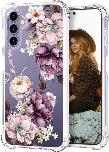 Hungo Compatible for Samsung Galaxy S25 Plus / S24 Plus Case Clear Design,Girly Girls Aesthetic Flower Designer Skin S24+ S25+ Pink Rose