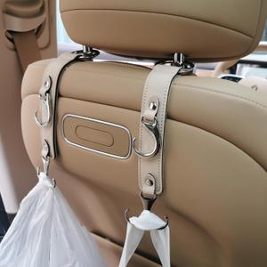 Car Purse Hook for Men Women-Upgraded 3 in 1 Stronger Superior Leather Car Purse Holder Vehicle Seat Headrest Hanger Hooks for Grocery Bag Coats Umbrellas Handbag Car Hooks Car Accessories Interior (Beige)