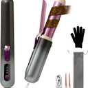 Cordless Curling Iron, Smofrees 8000mAh USB Rechargeable Travel Curling Wand with Protective Cover, 32MM Portable Curling Iron with 100 Million Negative Ion, 3 Temperature Settings, Gradient Gray