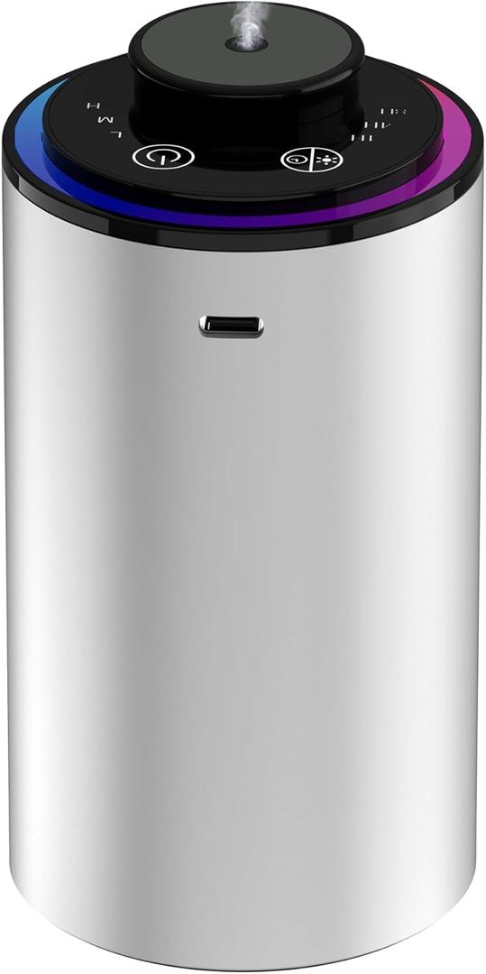 Waterless Essential Oil Diffuser, Portable Aromatherapy Diffuser,3 Countdown Timers & 3 Mist Levels for Home, Room, Car, Office (Silver)