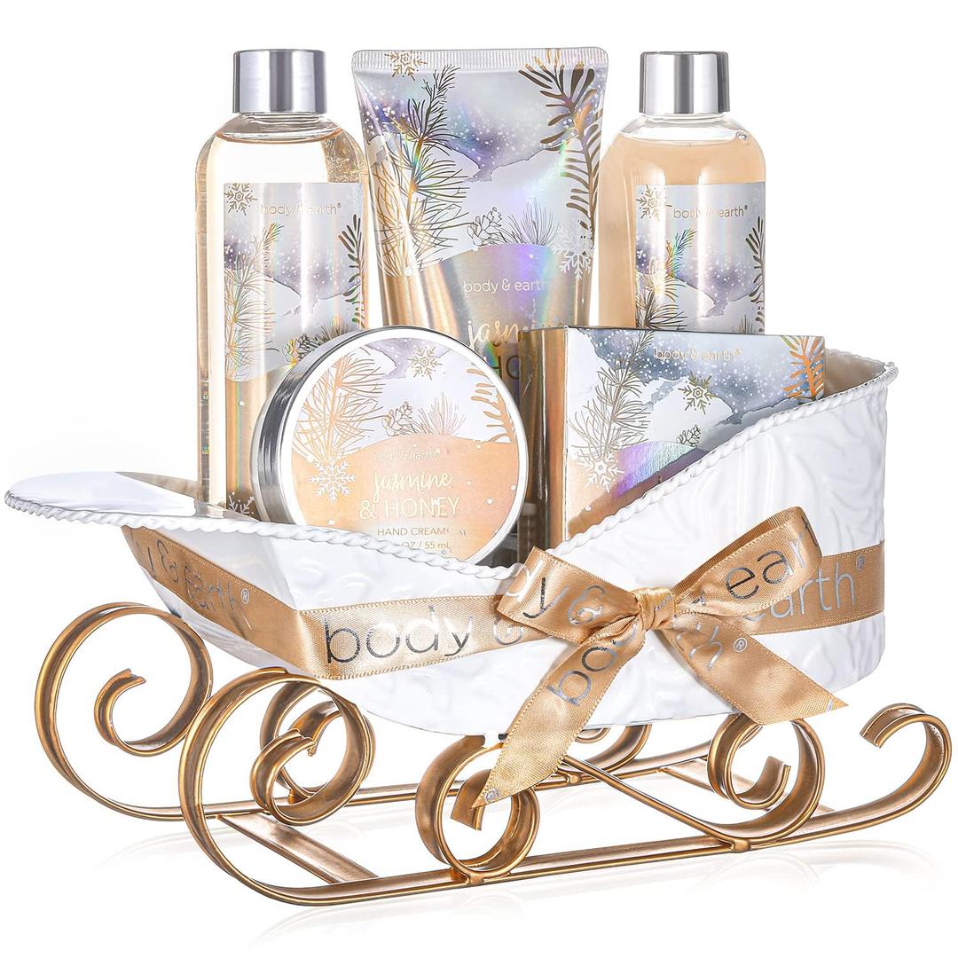 Gift Baskets for Women, Body & Earth Gift Set with Jasmine & Honey Scent Includes Bubble Bath, Hand Cream, Holiday Gift Baskets, Bath and Body Gift Sets for Women, Happy New Year Gifts BB Date 2028/06
