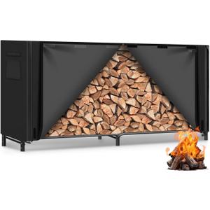 Gtongoko 8FT Firewood Rack Outdoor with Cover, Heavy Duty Wood Storage Racks with 600D Oxford Weather Resistant Waterproof Fabric Cover, Outdoor Firewood Holder